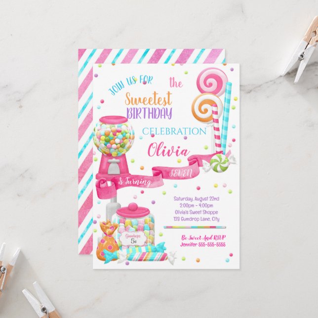 Sweet Shoppe Birthday Party Invitation (Front/Back In Situ)