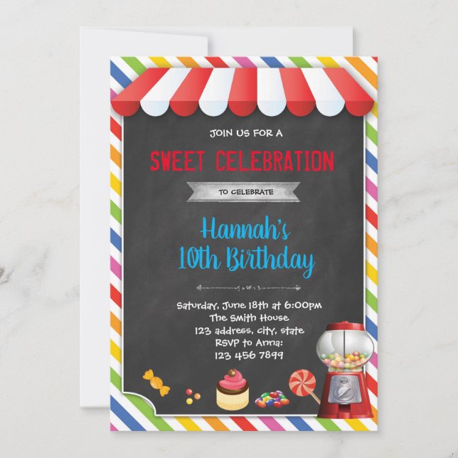 Sweet shoppe candy birthday invitation (Front)