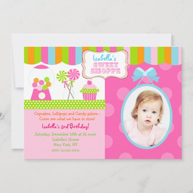 Sweet Shoppe Candy Photo Birthday Party Invitation (Front)