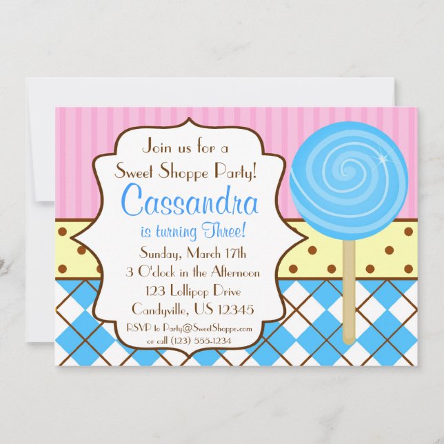 Sweet Shoppe Lollipop Birthday Party Invitation (Front)