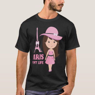 Sweet Shopping Girl in Paris Pink Eiffel Tower Tra T-Shirt