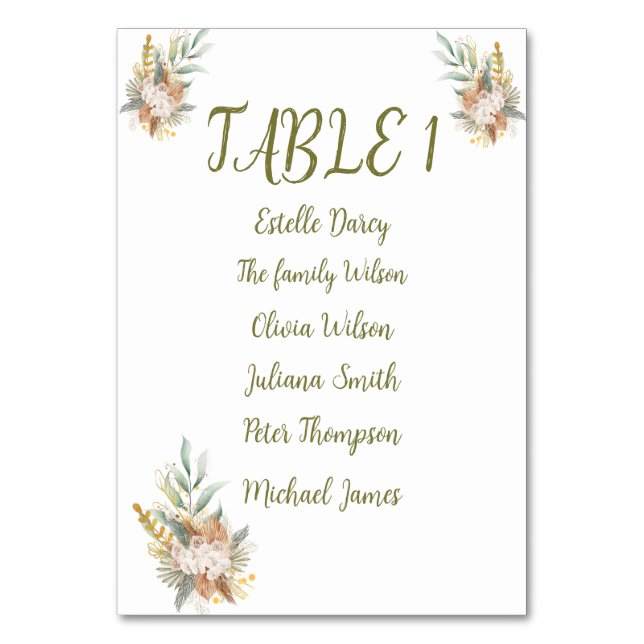 Sweet Shower Autumn Floral Wedding Table Number (Front)