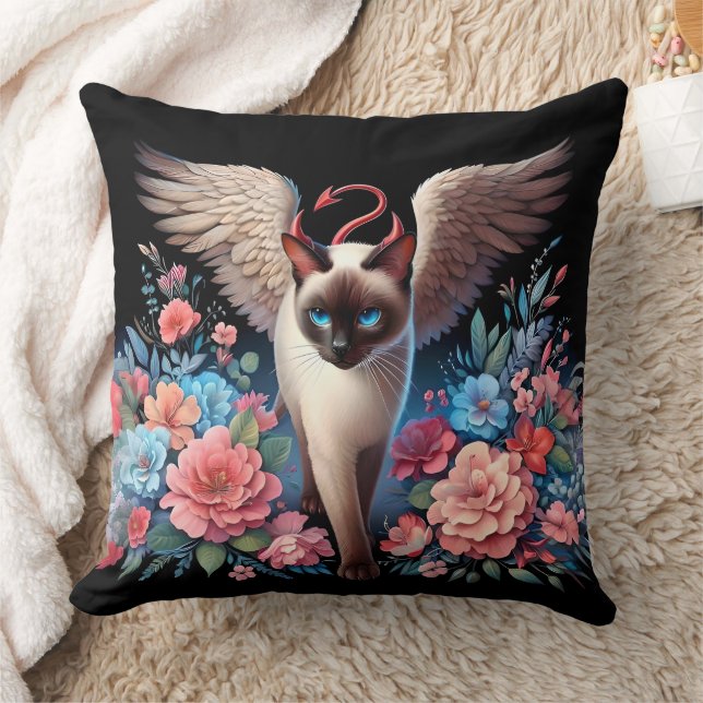 Sweet Siamese Demon and Angel Cat  Cushion (Blanket)