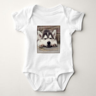 Sweet Siberian Husky Puppy Sleeping Baby Bodysuit