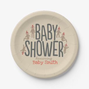 Sweet & Silly Sock Monkey Baby Shower Paper Plate