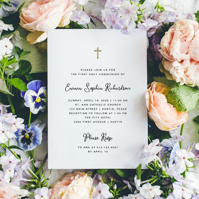 Sweet Simple Black and White First Holy Communion Invitation (An elegant and simple invitation for their First Holy Communion)