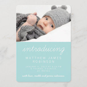 Sweet Simple Blue Modern Photo Birth Announcement