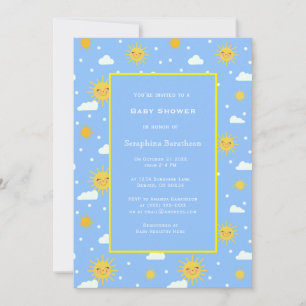 Sweet Simple Blue Yellow Sunshine Baby Shower Invitation