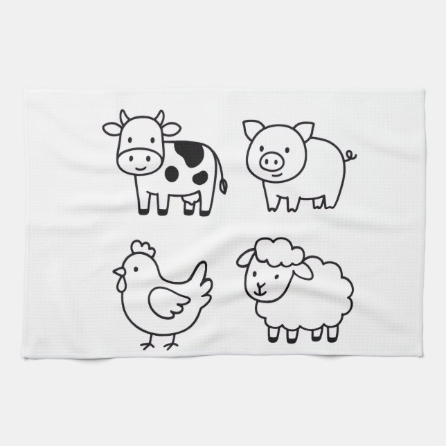 Sweet & Simple Farm Animal Outlines Tea Towel (Horizontal)