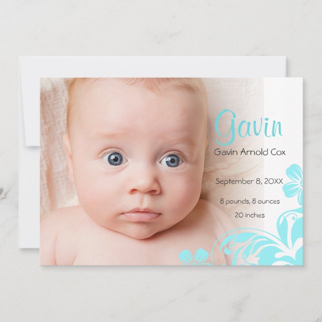 Sweet Simple Floral Baby Boy Announcement (Front)