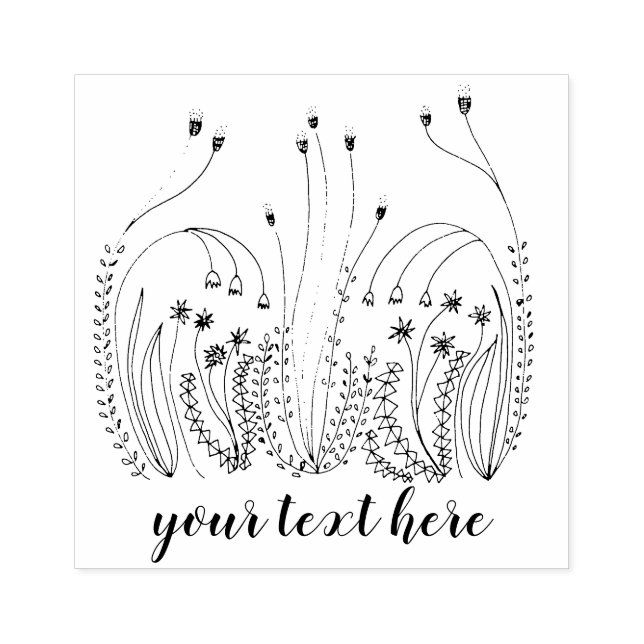 Sweet Simple Line Art Flowers Meadow CUSTOM Rubber Stamp (Imprint)