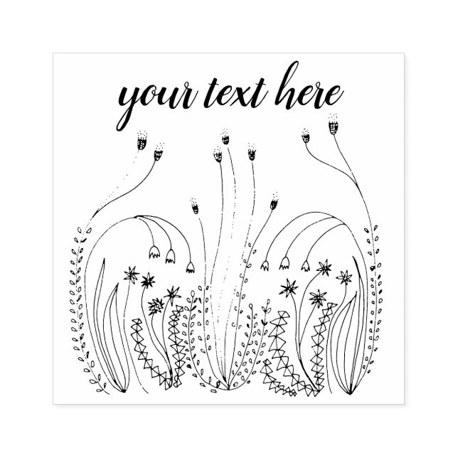 Sweet Simple Line Art Flowers Meadow CUSTOM Rubber Stamp (Imprint)