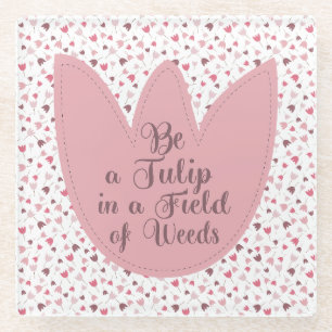 Sweet Simple Pink Tulip Pattern, all direction Glass Coaster