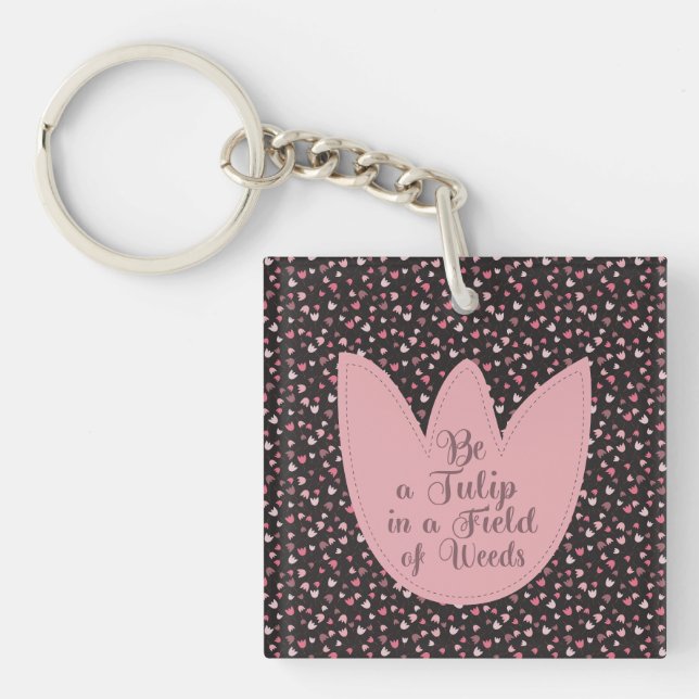 Sweet Simple Pink Tulip Pattern - All direction Key Ring (Front)