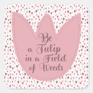 Sweet Simple Pink Tulip Pattern - All direction Square Sticker