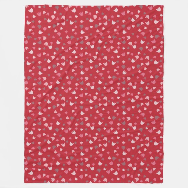 Sweet Simple Pink Tulip Pattern, red background Fleece Blanket (Front)
