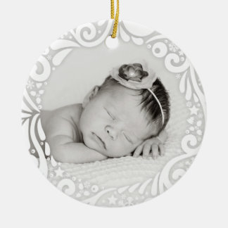 Sweet Simple White Swirl Design | custom photo Ceramic Tree Decoration