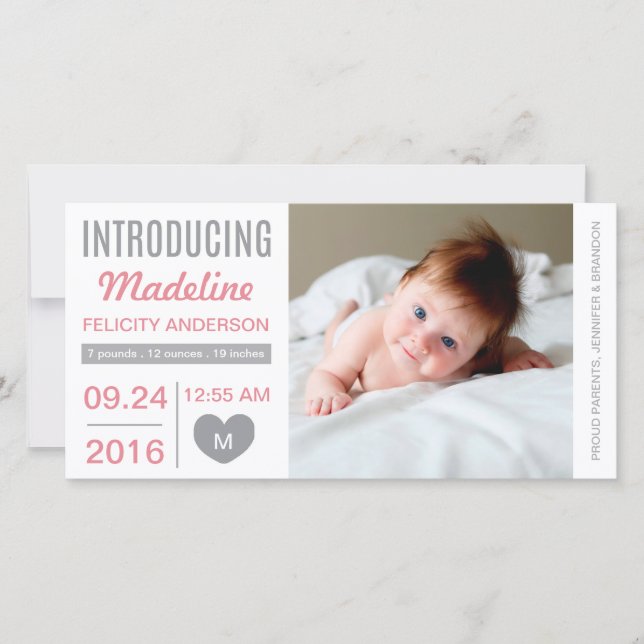 Sweet Simplicity Birth Announcement Photo Card (Front)