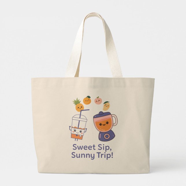 Sweet Sip, Sunny Trip – Kawaii Summer Smoothie Large Tote Bag (Back)