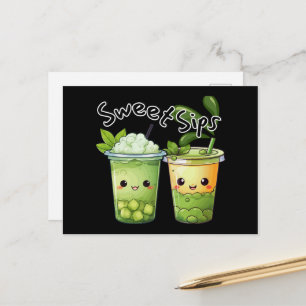 Sweet Sips Kawaii Bubble Tea Duo Postcard