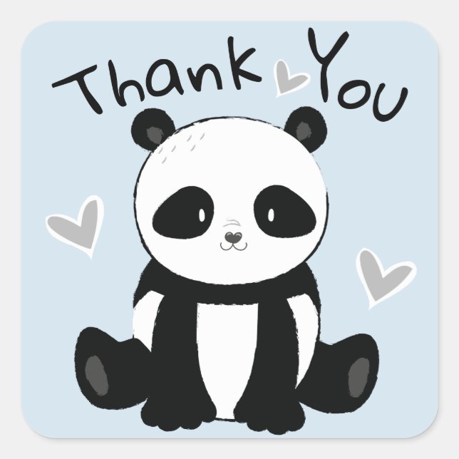 Sweet Sitting Panda Bear Thank You Square Sticker (Front)