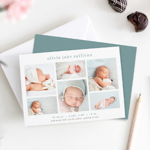 Sweet Six   Photo Collage Birth Announcement