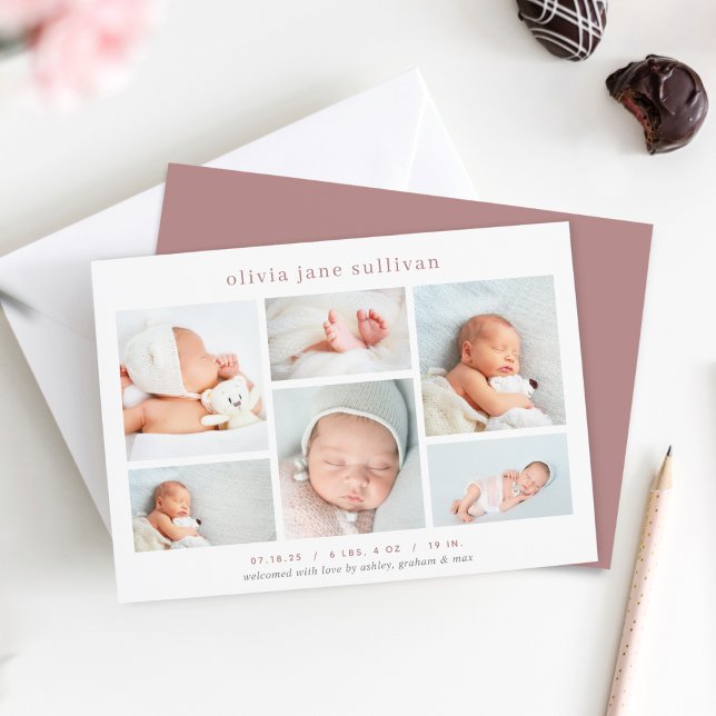 Sweet Six | Photo Collage Birth Announcement (Creator Uploaded)