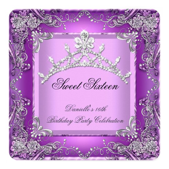 Sweet Sixteen 16 16th Birthday Party Purple Card