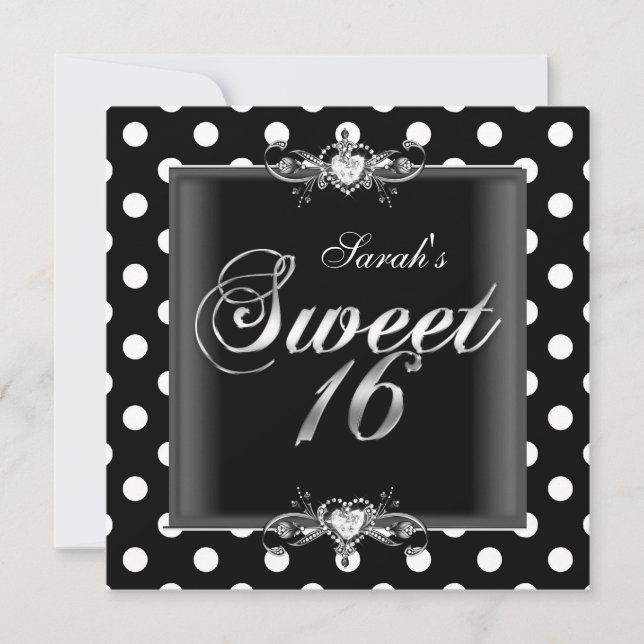 Sweet Sixteen 16 Birthday Black White Spots Invitation (Front)