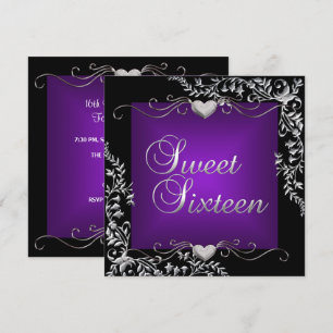 Sweet Sixteen 16 Birthday Party Black Purple Invitation