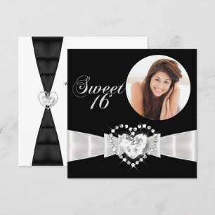 Sweet Sixteen 16 Birthday Party Black White Invitation