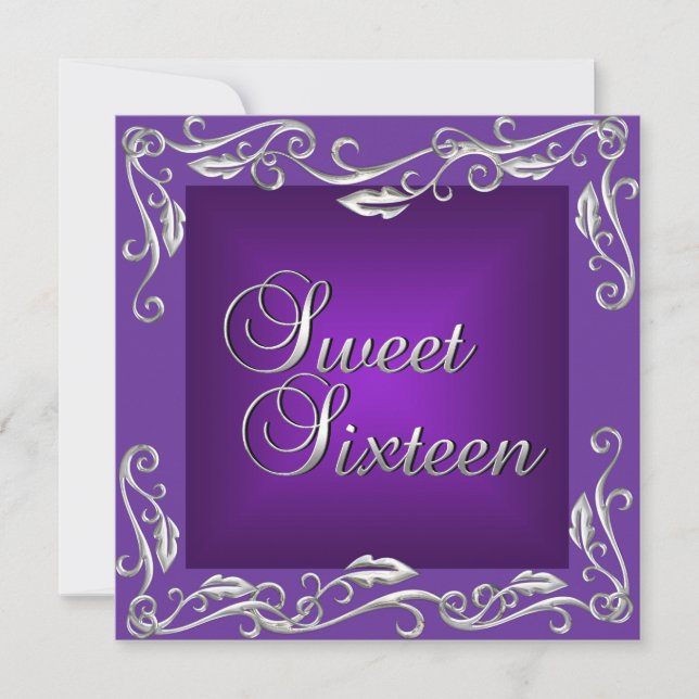 Sweet Sixteen 16 Birthday Party Bright Deep Purple Invitation (Front)