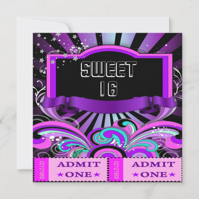 SWEET SIXTEEN 16 Birthday Party Fun Ticket 2 Invitation (Front)