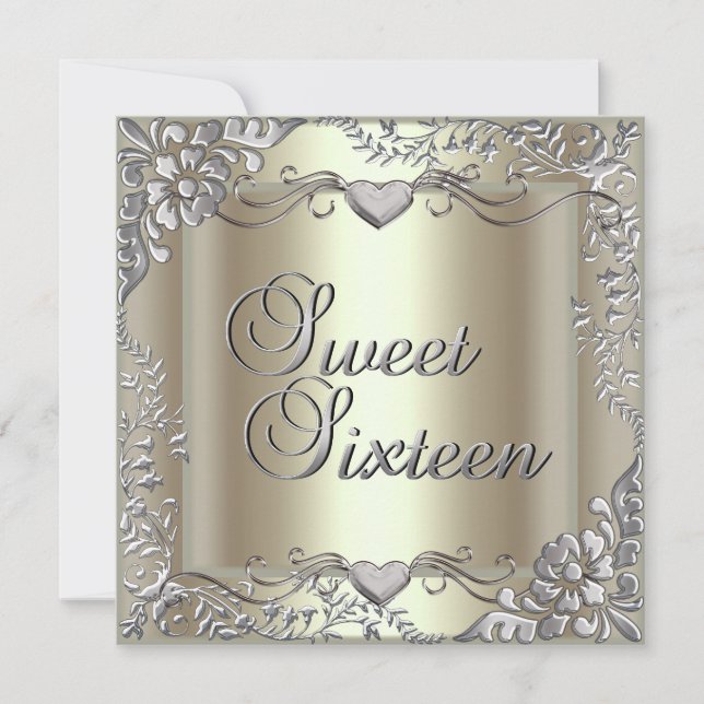 Sweet Sixteen 16 Birthday Party Gold Mint Silver Invitation (Front)