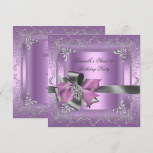 Sweet Sixteen 16 Birthday Party Lilac Pink Silver Invitation