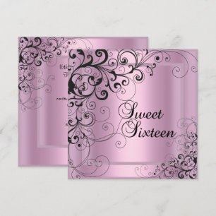 Sweet Sixteen 16 Birthday Party Pink Black Floral Invitation