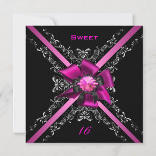 Sweet Sixteen 16 Birthday Party Pink Black Silver Invitation