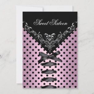 Sweet Sixteen 16 Birthday Party Pink Black Spot 3 Invitation