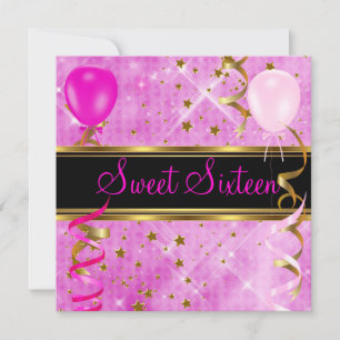 Sweet Sixteen 16 Birthday Party Pink Stars 3 Invitation