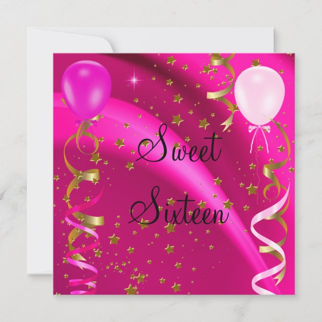 Sweet Sixteen 16 Birthday Party Pink Stars Invitation (Front)