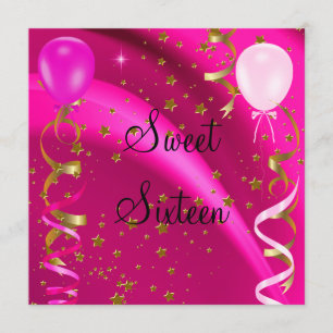 Sweet Sixteen 16 Birthday Party Pink Stars Invitation