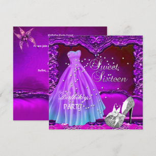 Sweet Sixteen 16  Birthday Party Purple Dress Gown Invitation
