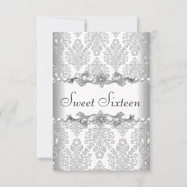 Sweet Sixteen 16 Birthday Party Silver White Pearl Invitation (Front)