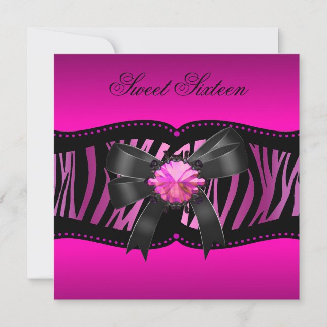 Sweet Sixteen 16 Birthday Party Zebra Pink Black Invitation (Front)
