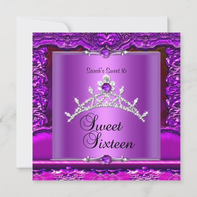 Sweet Sixteen 16 Birthday Pink Purple Silver Tiara Invitation (Front)
