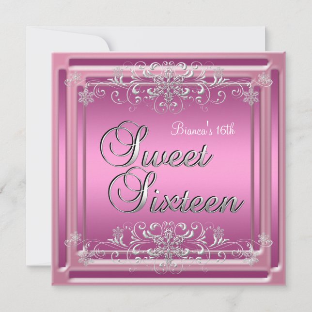 Sweet Sixteen 16 Birthday Pink Silver Teen Girl Invitation (Front)