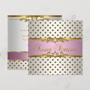 Sweet Sixteen 16 Birthday Pink White Gold Spot Invitation