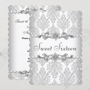 Sweet Sixteen 16 Birthday White Pearl 3 Invitation