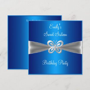 Sweet Sixteen 16 Blue Silver Butterfly Jewel 4 Invitation