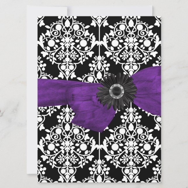 Sweet Sixteen 16 Damask Black White Purple Flower Invitation (Front)